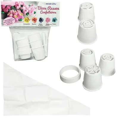 DECORADOR DE BOLO SACO DE PLASTICO PARA CONFEITAR 5 BICOS RUSSOS + ANEL BRANCO