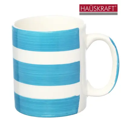 CANECA DE PORCELANA RETA FAIXAS AZUL HAUSKRAFT 300ML