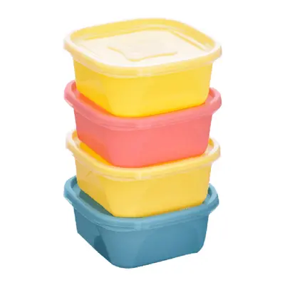 CONJUNTO DE ORGANIZADOR DE PLASTICO QUADRADO NUDE COM TAMPA 4 PECAS 690ML