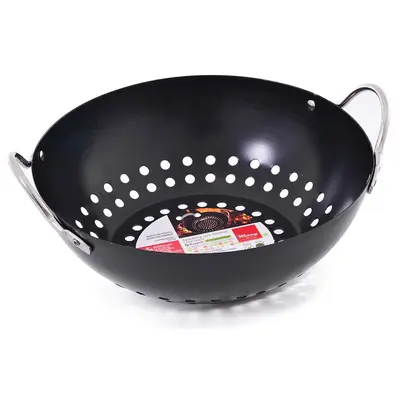 ASSADEIRA DE FERRO ROTISSERIE ANTIADERENTE REDONDA PARA CHURRASQUEIRA COM ALCA 23X20,5CM DE Ø
