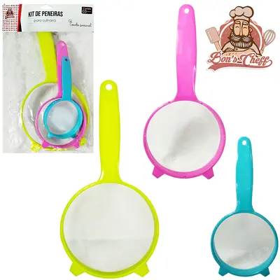 PENEIRA COADOR CABO PLASTICO COM 3 PECAS 11,5/8,5/6,5CM DE Ø BONS CHEFF