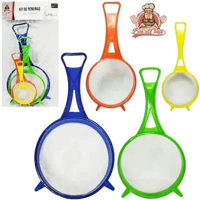 PENEIRA COADOR CABO PLASTICO COM 4 PECAS 13,5/11,5/8/6CM DE Ø BONS CHEFF