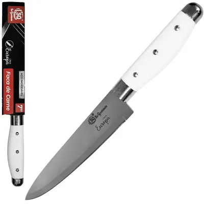 FACA DE CARNE / PEIXEIRA DE INOX 7'' CABO PLASTICO BRANCO EUROPA