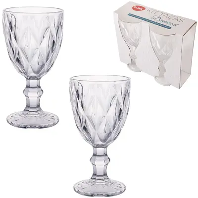 JOGO DE TACA DE VIDRO PARA AGUA / VINHO DIAMANTE COM 2 PECAS 300ML