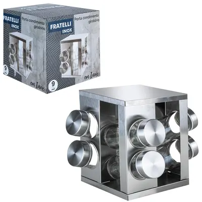 PORTA CONDIMENTO DE VIDRO/INOX COM 8 PECAS 100ML + SUPORTE GIRATORIO