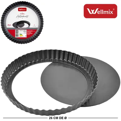 FORMA / ASSADEIRA DE ACO CARBONO ANTIADERENTE REDONDA PARA TORTA COM FUNDO REMOVIVEL 26CM DE Ø