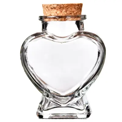MINI POTE DE VIDRO CORACAO COM TAMPA CORTICA 60ML