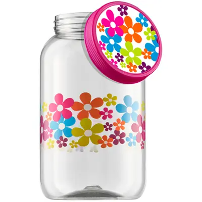 POTE DE PLASTICO REDONDO MARGARIDA ROSA COM TAMPA DE ROSCA 3600ML