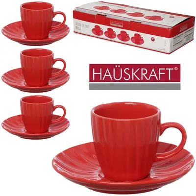 JOGO DE XICARA DE PORCELANA COM PIRES PARA CAFE BELLA VERMELHO HAUSKRAFT COM 8 PECAS 90ML