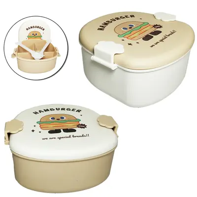 MARMITA DE PLASTICO HAMBURGUER COM 3 DIVISORIAS + COLHER/GARFO 16X15X9CM