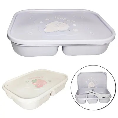 MARMITA DE PLASTICO RETANGULAR COM 5 DIVISORIAS + COLHER/GARFO 22,5X16,5X4,5CM