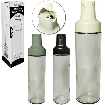 AZEITEIRO/VINAGREIRO DE VIDRO COM BICO DOSADOR PLASTICO ABRE E FECHA AUTOMATICA 500ML