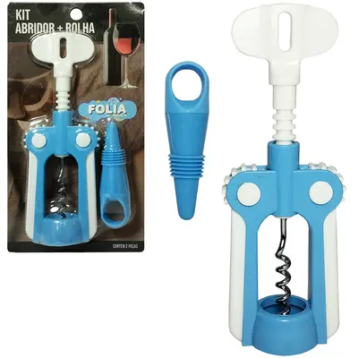 ABRIDOR DE VINHO / SACA ROLHA DE INOX / PLASTICO COM TAMPA ROLHA
