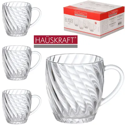 JOGO DE CANECA XICARA DE VIDRO PARA CAFE / CAPPUCCINO ELYSEE HAUSKRAFT COM 4 PECAS 285ML