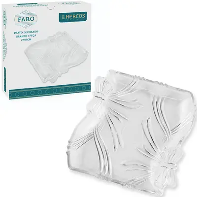 PETISQUEIRA DE VIDRO RETANGULAR FARO HERCOS 29X26,5CM NA CAIXA