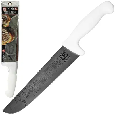 FACA DE CARNE / ACOUGUEIRO DE INOX 8'' CABO PLASTICO BRANCO PROFISSIONAL ASHORIA