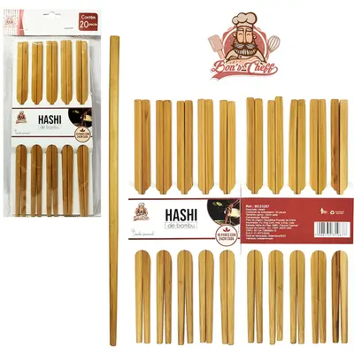 JOGO DE HASHI / PALITO DE BAMBU COM 10 PARES 24CM NA SOLAPA BONS CHEFF