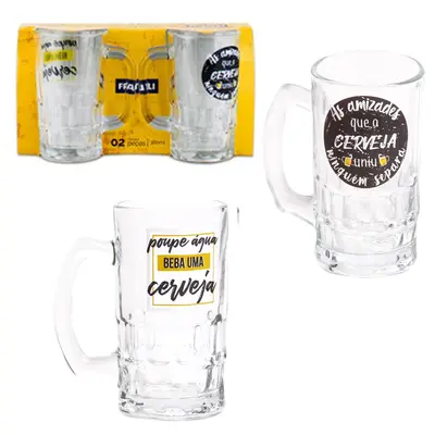 JOGO DE CANECA DE VIDRO PARA CERVEJA MUNIQUE COM 2 PECAS 360ML