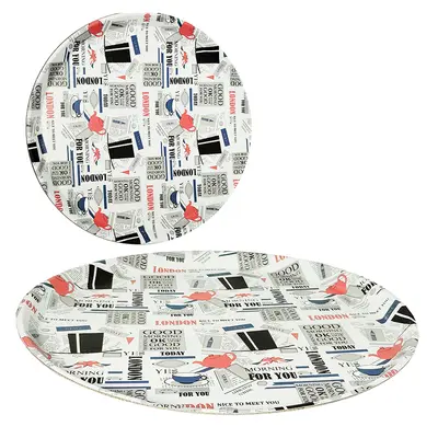 BANDEJA DE PLASTICO REDONDA ESTAMPAS ANTIDERRAPANTE PARA GARCOM 35,5CM DE Ø