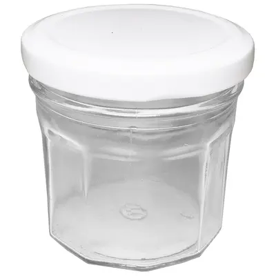 POTE DE VIDRO REDONDO COM TAMPA DE METAL 100ML