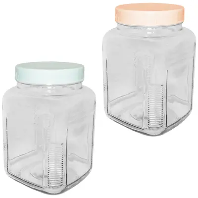 POTE DE VIDRO QUADRADO COM TAMPA DE PLASTICO 1,4L