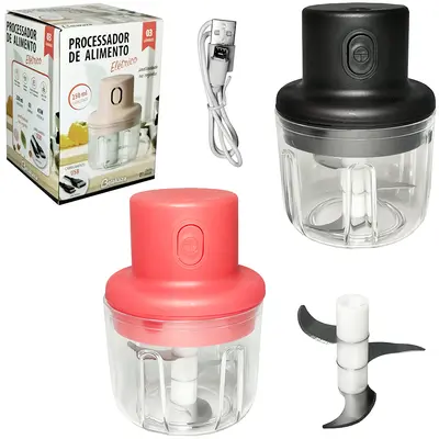 PROCESSADOR DE ALIMENTOS RECARREGAVEL 3 LAMINAS DE INOX + CABO USB 250ML 12,5X9CM DE Ø