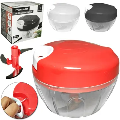 PROCESSADOR DE ALIMENTOS MANUAL A CORDA 3 LAMINAS DE INOX 500ML 8,5X12CM DE Ø
