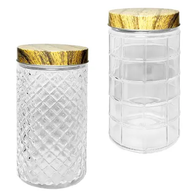 POTE DE VIDRO REDONDO COM TAMPA INOX TIPO MADEIRA 1740ML