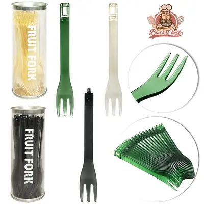 MINI GARFO/GARFINHO E PEGADOR DE PLASTICO 2 EM 1 PARA FRUTAS E PETISCOS COM 20 PECAS 12,5CM