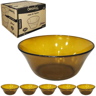 JOGO DE TIGELA DE VIDRO REDONDA ORIENTE AMBAR COM 6 PECAS 650ML 16,5CM DE Ø