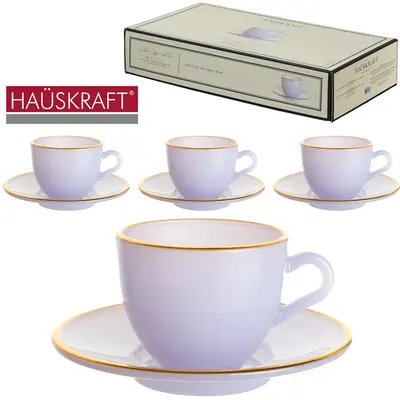 JOGO DE XICARA VIDRO LILAS COM BORDA DOURADA + PIRES PCAFE LINHA COFFEE MATTE HAUSKRAFT PREMIUM 8 PECAS