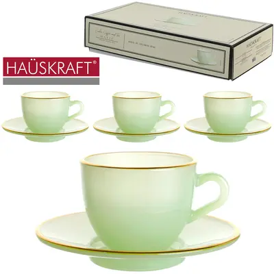 JOGO DE XICARA VIDRO VERDE COM BORDA DOURADA + PIRES PARA CAFE LINHA COFFEE MATTE HAUSKRAFT PREMIUM 8 PECAS