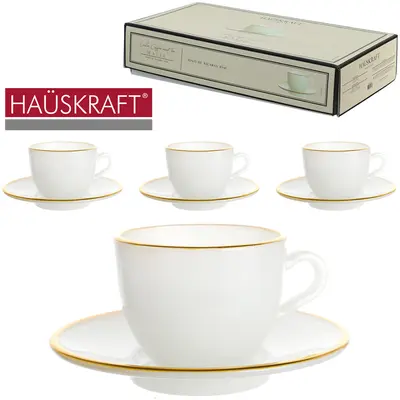 JOGO DE XICARA VIDRO BRANCO COM BORDA DOURADA + PIRES PARA CAFE LINHA COFFEE MATTE HAUSKRAFT PREMIUM 8 PECAS