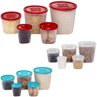 CONJUNTO DE POTE DE PLASTICO REDONDO PARA MANTIMENTOS COM TAMPA COLORS 5 PECAS