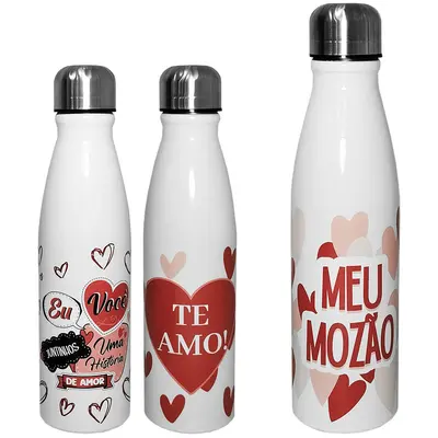 GARRAFA SQUEEZE DE ALUMINIO CORACAO COM TAMPA 600ML