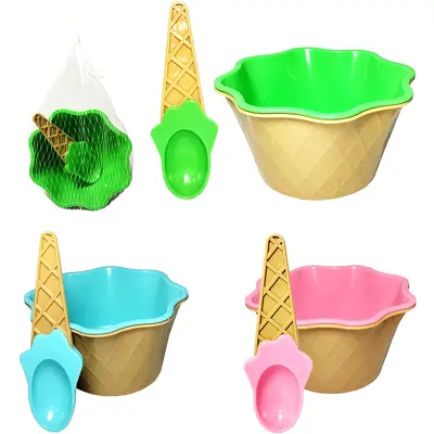 TIGELA DE PLASTICO PARA SOBREMESA / SORVETE CASQUINHA COM COLHER COLORS 250ML