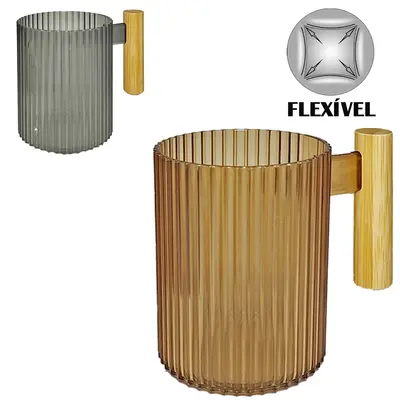 CANECA DE PLASTICO PET FLEXIVEL COM ALCA DE BAMBU 380ML