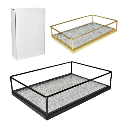 BANDEJA ARAMADO / VIDRO RETANGULAR DECORATIVA BLACK / METALIZADO DOURADO 23X15X5,5CM