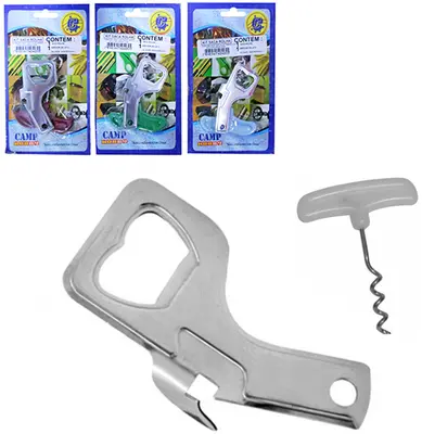 ABRIDOR GARRAFA / LATA COM SACA ROLHA DE METAL / PLASTICO 2 PECAS NA CARTELA