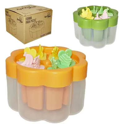 FORMA DE PLASTICO REDONDO PARA PICOLE / SORVETE COM 8 CAVIDADES + CABO 10X14,5CM DE Ø