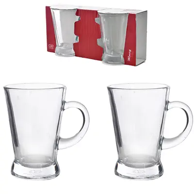 JOGO DE CANECA XICARA DE VIDRO PARA CAFE / CAPPUCCINO SEVILHA COM 2 PECAS 175ML