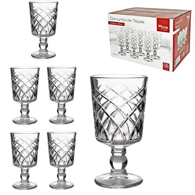 JOGO DE TACA DE VIDRO REDONDA PARA SOBREMESA ARTEMIS CLEAR COM 6 PECAS 260ML