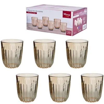 JOGO DE COPO DE VIDRO ATHENA CLEAR AMBAR COM 6 PECAS 280ML