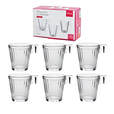 JOGO DE CANECA XICARA DE VIDRO PARA CAFE YOUTH COM 6 PECAS 80ML