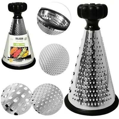 RALADOR DE INOX 3 FACES CONE COM PEGADOR PLASTICO 20X11,5CM