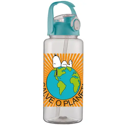 GARRAFA SQUEEZE DE PLASTICO PET TRANSPARENTE SALVE O PLANETA SNOOPY PLANE PENUTS COM CANUDO 2000ML