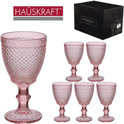 JOGO DE TACA DE VIDRO PARA AGUA / VINHO BICO DE JACA ROSA HAUSKRAFT PREMIUM COM 6 PECAS 320ML