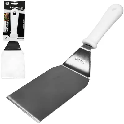 ESPATULA DE COZINHA DEGRAU DE INOX CABO PLASTICO BRANCO PREMIUM 4'' 30CM