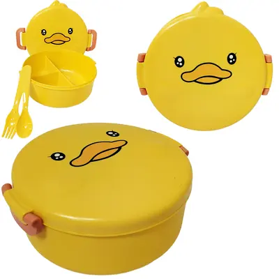 MARMITA DE PLASTICO PATO COM 3 DIVISORIAS + COLHER + GARFO 18,5X18X7,5CM