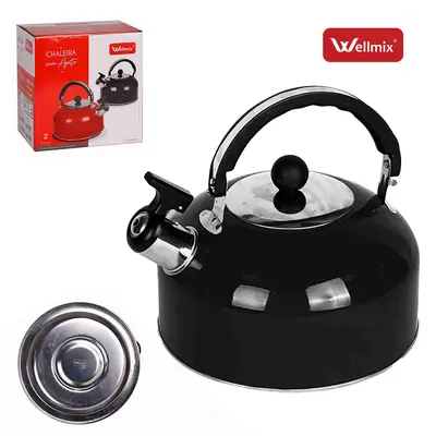 CHALEIRA DE INOX METALIZADO PRETA COM APITO 2L